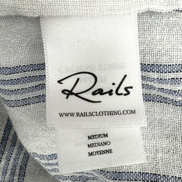 Rails Marti Cayman Stripe Blue White Button up Striped Long Sleeve Blouse Medium - Picture 4 of 8